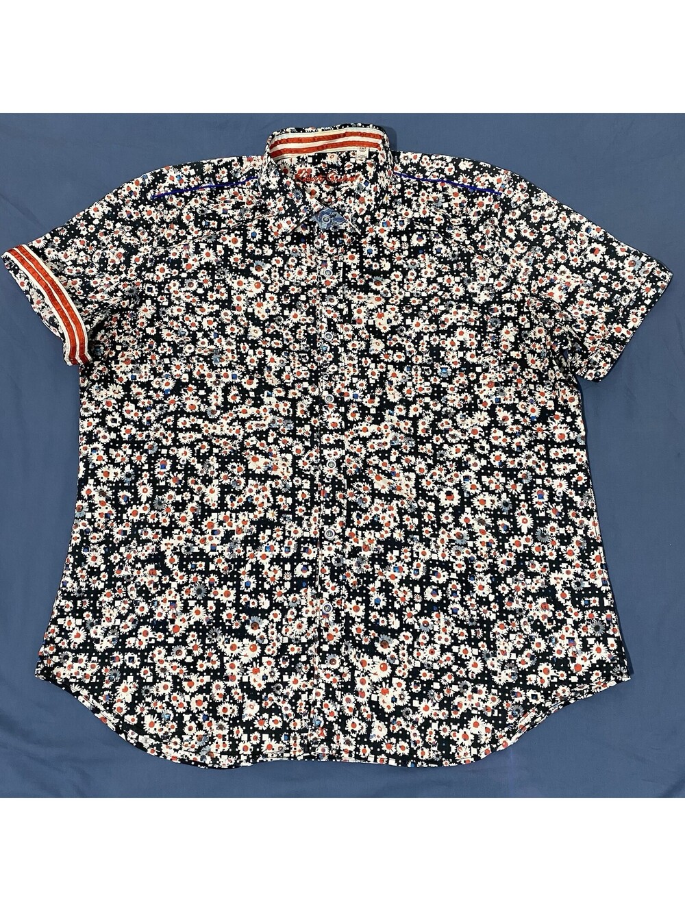 Robert Graham Short Sleeve Button Up Shirt Flip Sleeve Floral Multicolor Men 2XL